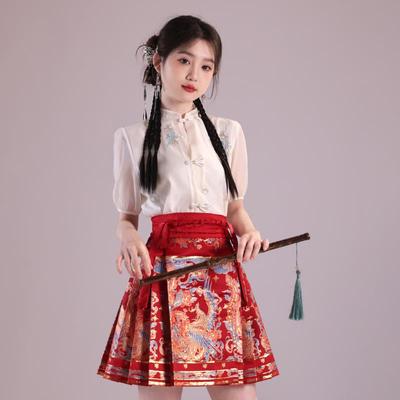 可新款旗袍新中式裙小个子订婚套装日常穿礼服汉服女马面2025红色