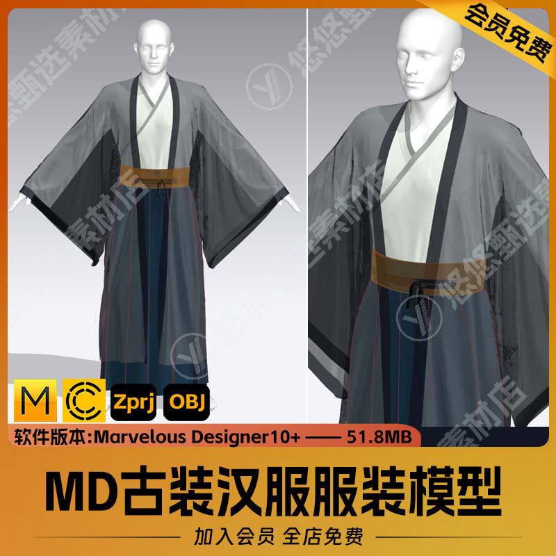 MD+Clo3d中国风隋唐男子设计素材/源文件