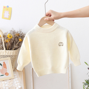 一岁宝宝毛衣圆领打底衫内搭秋冬男女童薄款白色套头衫婴儿针织衫