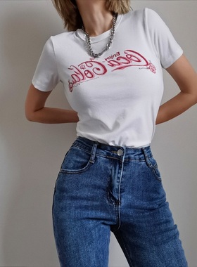 2025美式复古经典可乐字母印花短袖T恤休闲百搭白色T短袖衫绝绝子