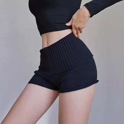 弹力针织休闲短裤辣妹风高腰