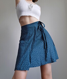 自制BM美式复古碎花一片式半身裙夏 ins风少女A字高腰A字外穿短裙