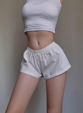 BM条纹纽扣辣妹低腰短裤女海边宽松夏季百搭慵懒休闲打底家居裤