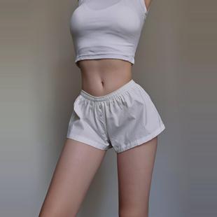 百搭慵懒休闲打底家居裤 BM条纹纽扣辣妹低腰短裤 女海边宽松夏季