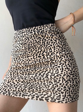 BM大弹力欧美ins复古性感包臀半身裙黑色豹纹紧身简约百搭短裙女