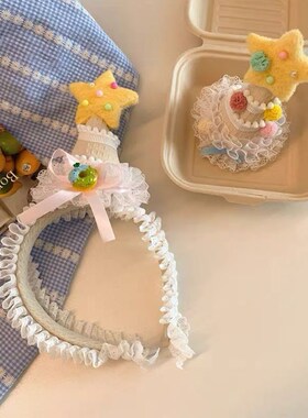 生日帽子女童头纱甜美可爱装饰发夹女宝周岁寿星拍照创意发箍氛围