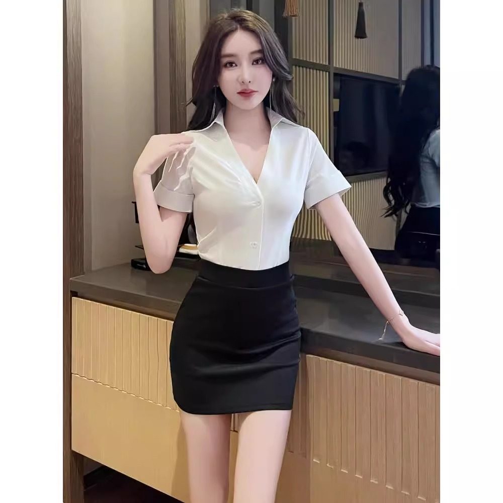 足浴技师工作服酒店前台空姐制服衬衫桑拿按摩洗浴养生馆技师套装