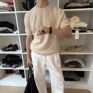 ZHUOLINZHANG老钱极简混纺棉T恤新款夏休闲薄针织上衣男短袖透气