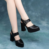 凉鞋 2025春防水台高跟鞋 夏季 百搭厚底包头四季 女粗跟真皮单鞋 新款