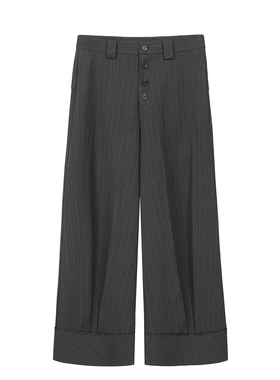 SoleMass 条纹排扣褶皱西裤 混纺垂感面料 阔腿宽松褶皱长裤男女