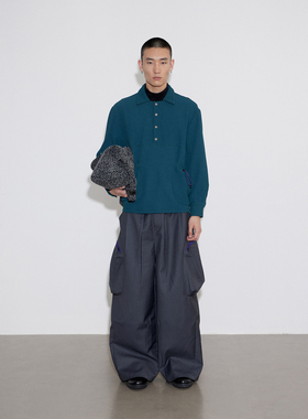 SoleMass Waffle shirt华夫格抽绳口袋衬衫翻领排扣 宽松长袖上衣