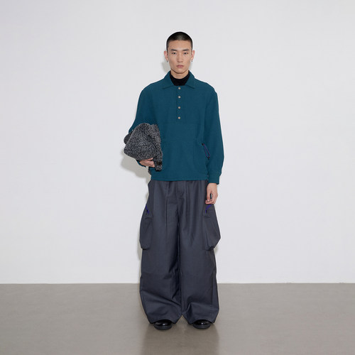SoleMass Waffle shirt华夫格抽绳口袋衬衫翻领排扣 宽松长袖上衣