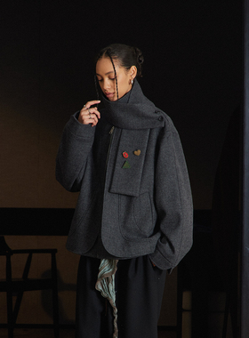 SoleMass WoolJacket 分割裁剪羊毛夹克 可拆卸围巾 立领外套秋冬