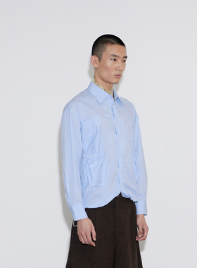 SoleMass pleated leaves 格子折叠页长袖 抽绳褶皱 翻领开衫衬衫