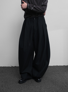 SoleMass WRINKLE TROUSERS 立体腰褶 黑色弯刀西裤 褶皱百搭长裤