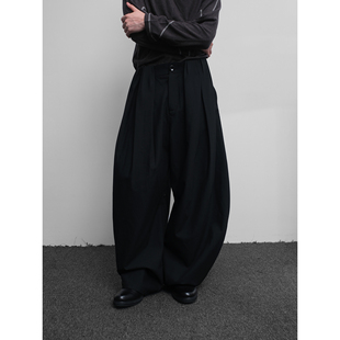 SoleMass WRINKLE TROUSERS 立体腰褶 黑色弯刀西裤 褶皱百搭长裤