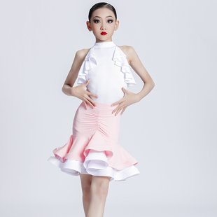 夏季儿童拉丁舞练功服女孩分体舞蹈裙子少儿专业标准比赛演出服装