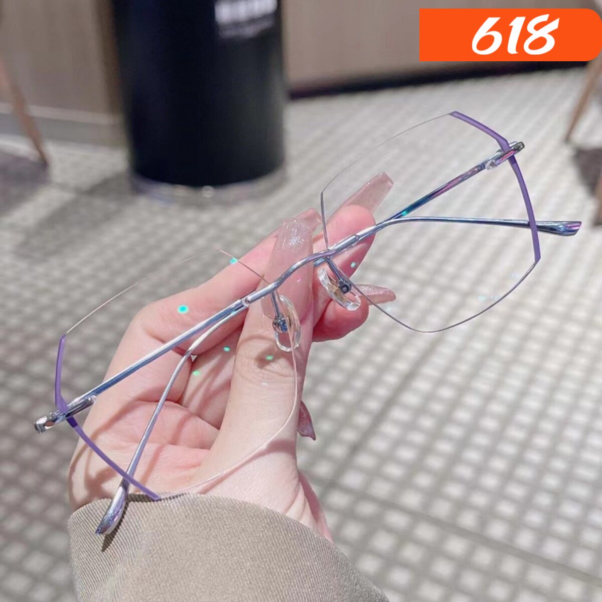 网红新品纯钛无框近视眼镜男女情侣有可配度数眼镜框框变色成品