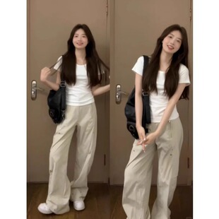 白色正肩女短袖t恤夏季u领套头修身紧身半袖打底内搭短穿搭上衣