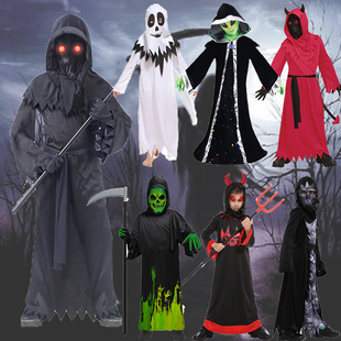 万圣节儿童服装男斗篷披风骷髅死神魔法师恶魔蝙蝠幽灵表演装扮服