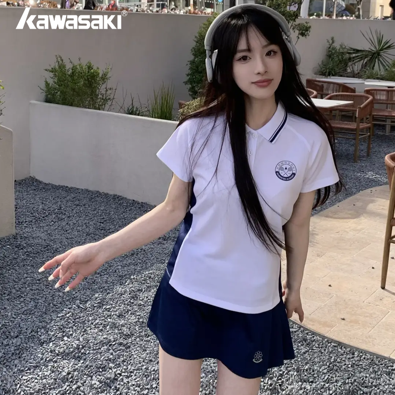 Kawasaki川崎羽毛球服女复古学院风吸汗透气翻领短袖T恤运动短裙,运动/瑜伽/健身/球迷用品,羽毛球上装,淘宝优惠券,粉丝福利购,淘宝优惠卷
