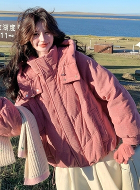 Mistletoe90绒豆沙加厚抽绳灯芯绒短款羽绒服外套女D923-P310K398