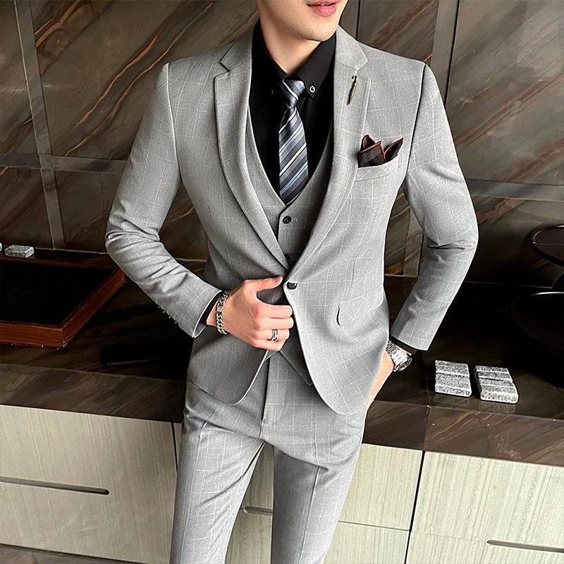 男士免烫商务西装三件套