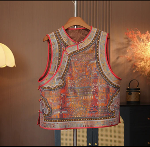 【罗马假日】高端宋锦国风斜襟马甲新中式坎肩复古唐装盘扣背心女