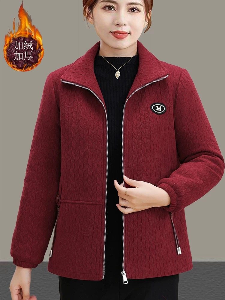 妈妈秋冬加棉夹克大码外套洋气50岁中老年女装冬季灯芯绒加厚大衣