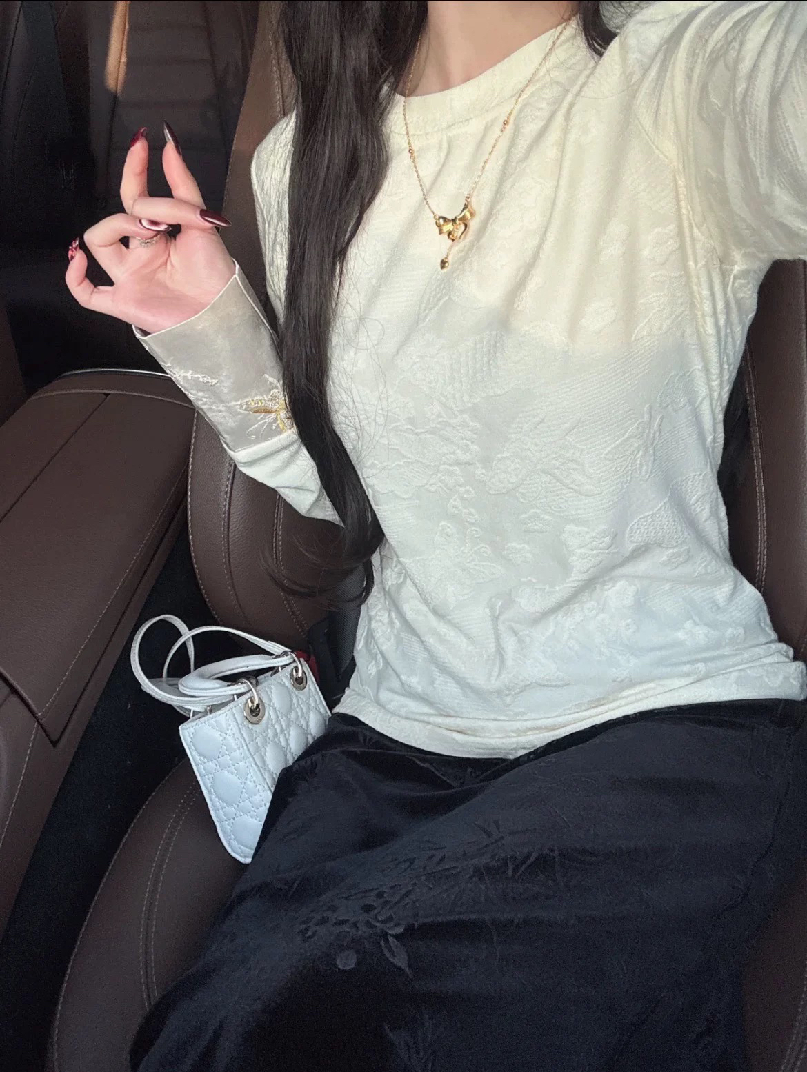 新中式国风 [月下] 针织提花袖口刺绣牡丹花打底百搭年轻内搭纯色