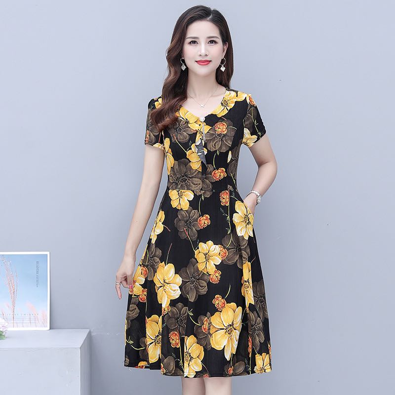 阔太太冰丝连衣裙显瘦长裙花色