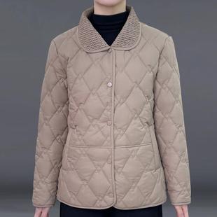 纯色翻领中年棉衣羽绒棉服外套女 妈妈女士轻薄小棉袄短款 春季 新款