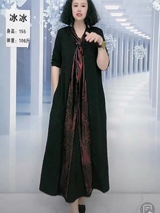 秋装新款高弹长袖连衣裙时尚气质优雅高端阔太太长款春秋宽松裙子
