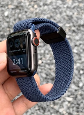 尼龙编织磁吸适用苹果s10手表带AppleWatch456iwatch789表带透气