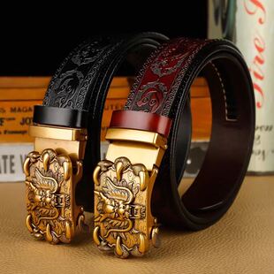 裤 个性 带 腰带本命年霸气爪龙自动扣皮带时尚 休闲雕花工艺牛皮男士