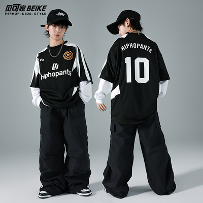 贝可家儿童街舞潮服套装男女童酷帅上衣hiphop街舞童装潮牌演出服