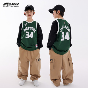 贝可家儿童街舞潮服套装男童背心裤子嘻哈少儿hiphop童装表演出服