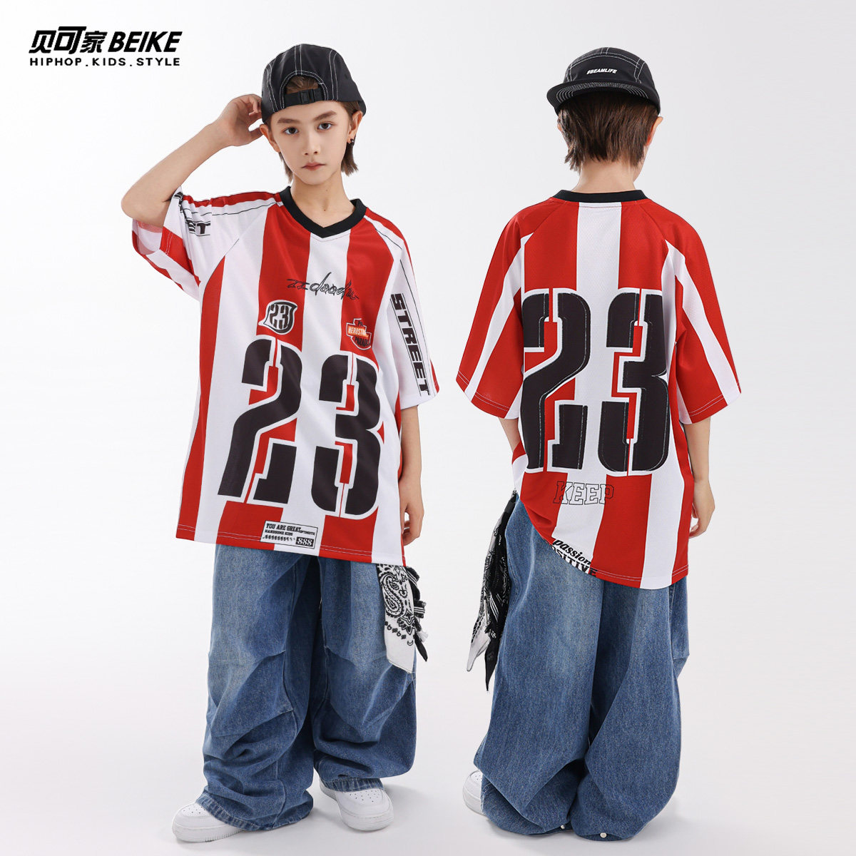 贝可家儿童街舞潮服套装嘻哈酷帅短袖少儿hiphop夏季街舞服装男童