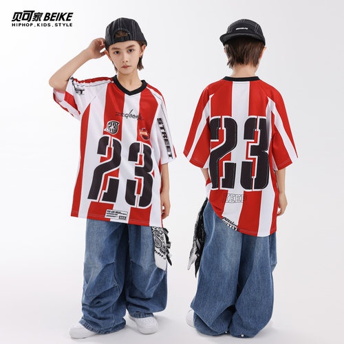 贝可家儿童街舞潮服套装嘻哈酷帅短袖少儿hiphop夏季街舞服装男童