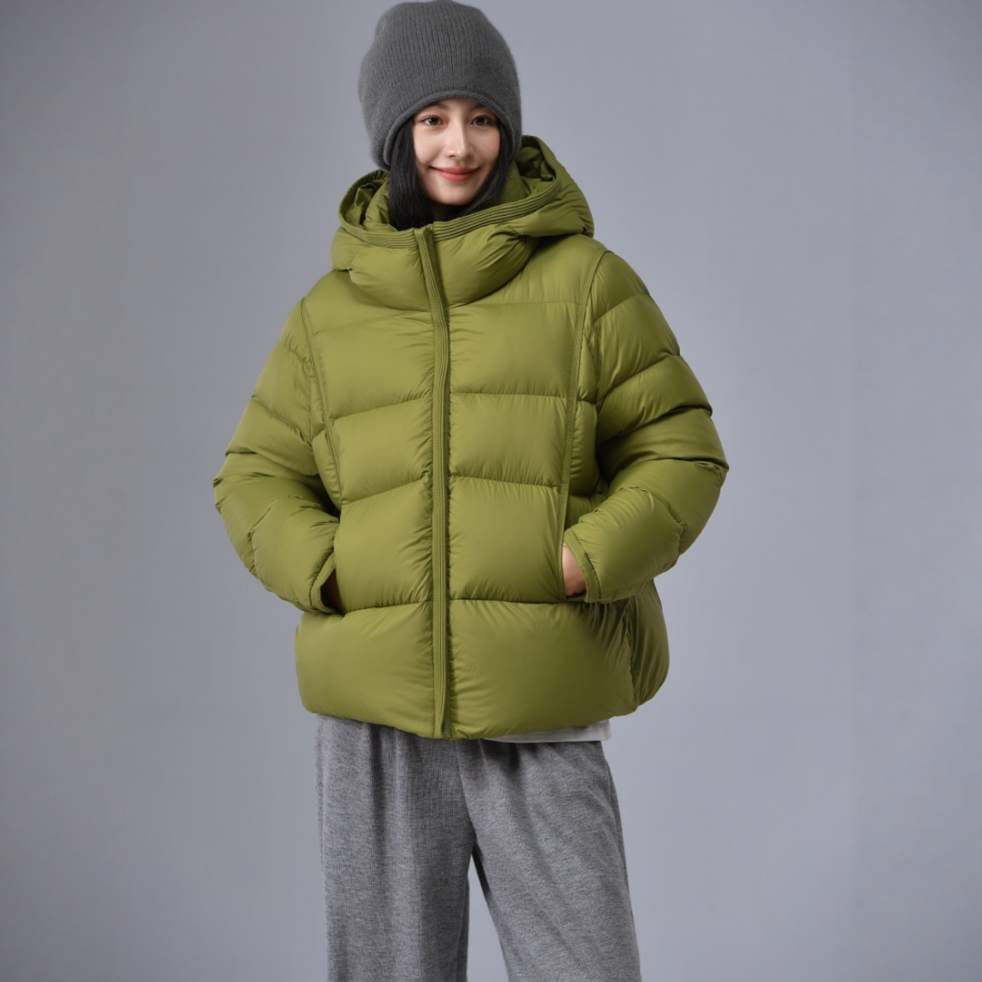 羽绒服女短款加厚连帽泡芙面包服