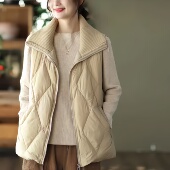 2025秋冬新款 宽松针织领羽绒马甲女90白鸭绒背心高端洋气坎肩外套