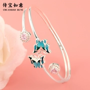 Vòng tay bạc nữ 999 sterling bạc thời trang cá tính bướm mở cloisonne đầy đủ vòng tay bạc sinh nhật để gửi bạn gái - Vòng đeo tay Cuff