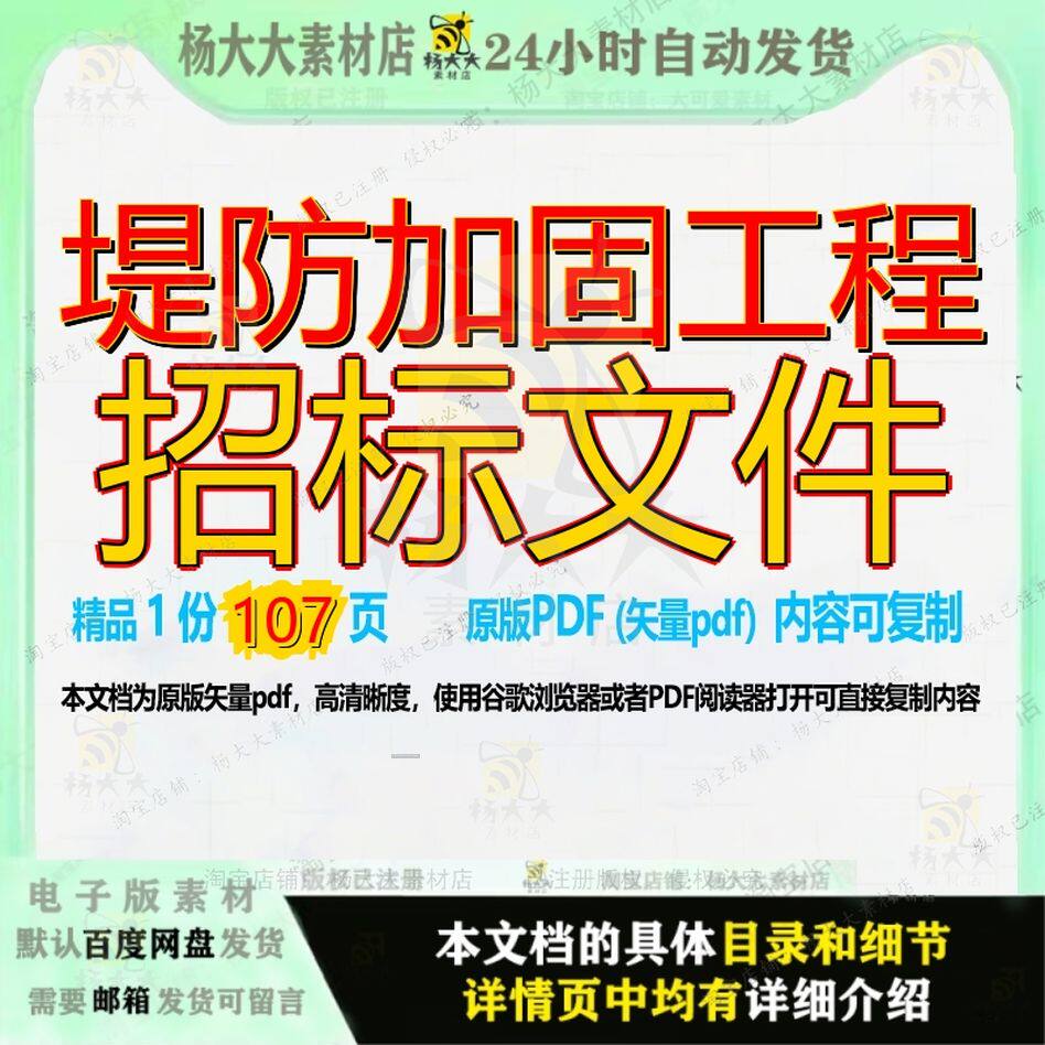 堤防加固工程招标文件107页 工程文件招标资料加固文档优质堤防