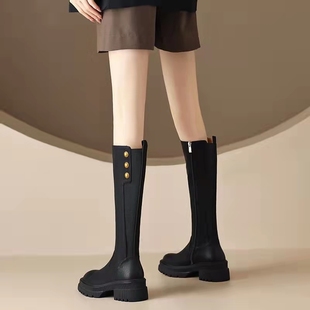 女童鞋儿童长靴子2025新款高筒长筒皮靴马丁秋冬款加绒小公主女孩