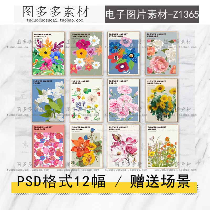北欧简约手绘水彩抽象几何植物花卉小清新艺术装饰画画芯喷绘图片图片