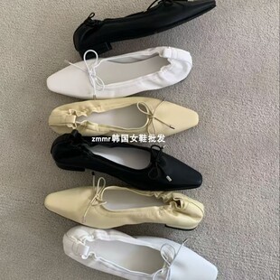 公主风软褶皱蝴蝶结低跟百搭飘鞋 法式 潮 2026早春新款 zmmr韩国女鞋