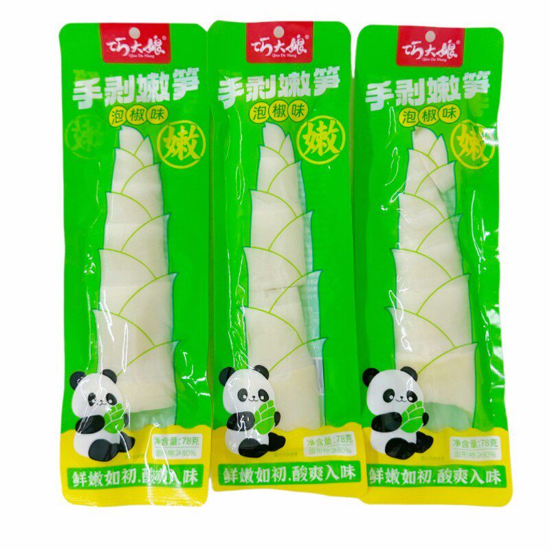 新日期巧大娘手剥嫩笋泡椒笋尖山椒脆笋78g休闲零食小吃解馋即食