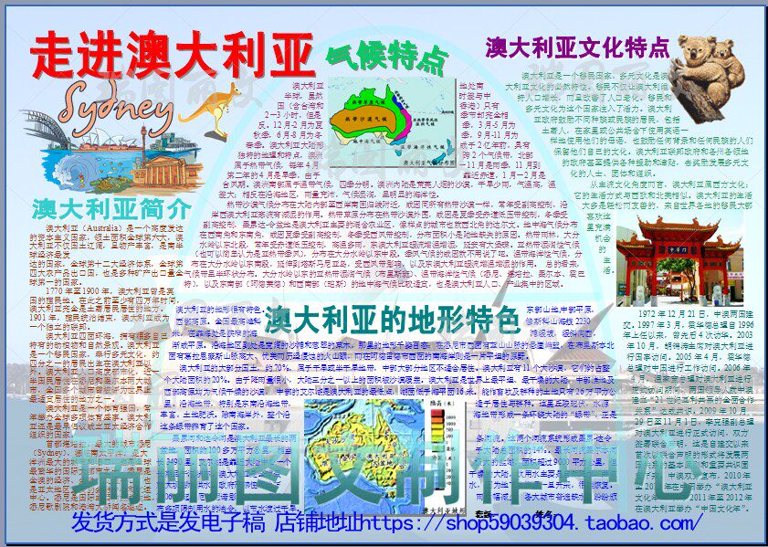 走进澳大利亚旅游彩色电子小报学生地理电脑手抄报画报模板0821