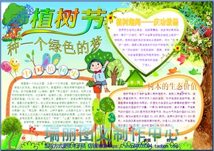 植树节彩色电子小报成品模板爱护树木手抄报种树板报环保画报2321