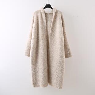 秋冬慵懒风连帽圈圈毛大衣宽松松弛感中长款加厚毛衣外套针织开衫